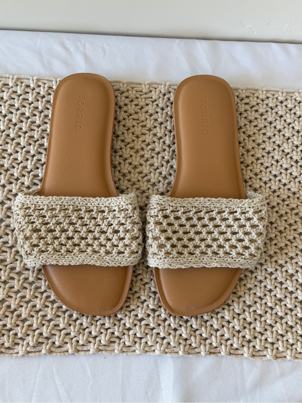 torrid Tan Footbed Beige Woven Slide Sandals